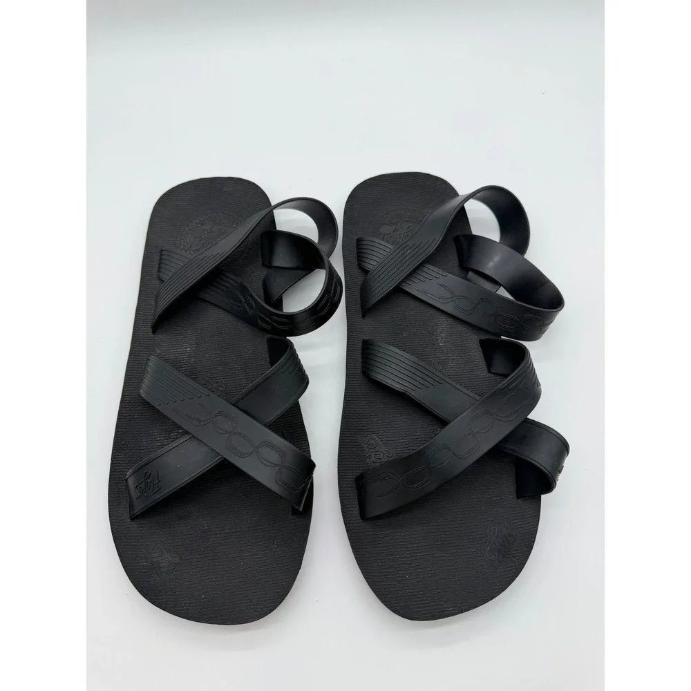 Flojos Mens X-Strap Black Rubber Sandals Summer Beach Shoes Size 12